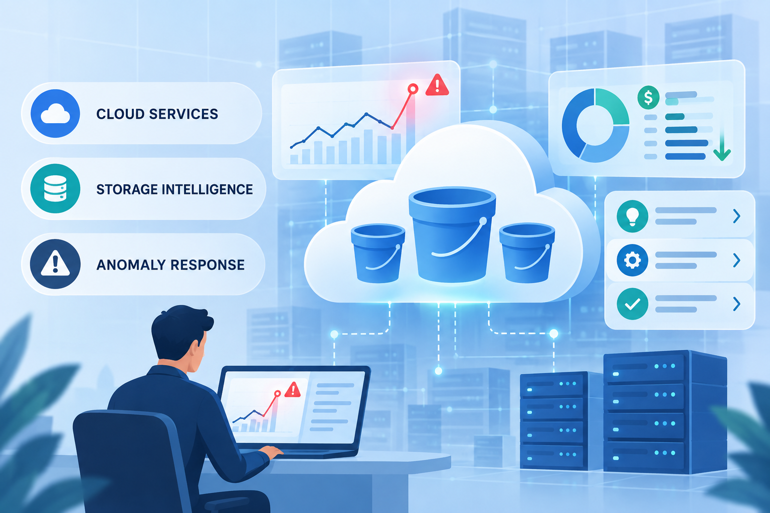 Cloud storage intelligence detecting anomalies and recommending operational responses