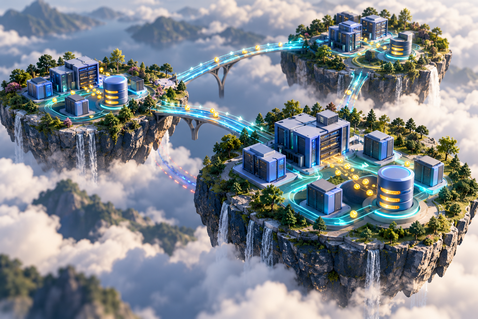 Keep Cloud Traffic Local: Cut Cross-Zone Cost Without Breaking Resilience Isometric floating cloud zones with local request paths, protected failover bridges and restrained cost markers