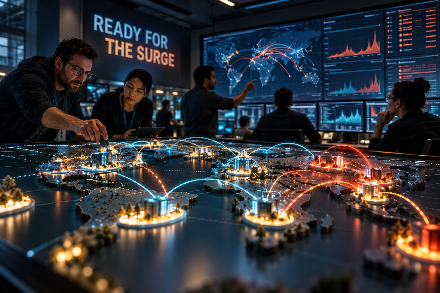 Ready for the Surge: Five Cloud Resilience Lessons from Prime Day-Scale Traffic Cloud operations team rehearsing extreme traffic across a distributed regional system model