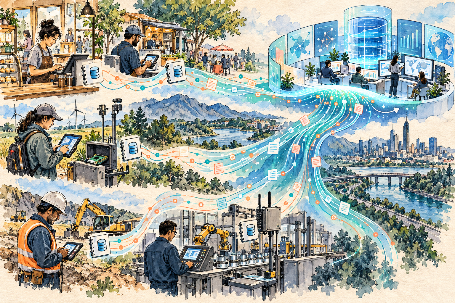 Watercolor edge devices and industrial systems streaming ordered database changes to an enterprise platform