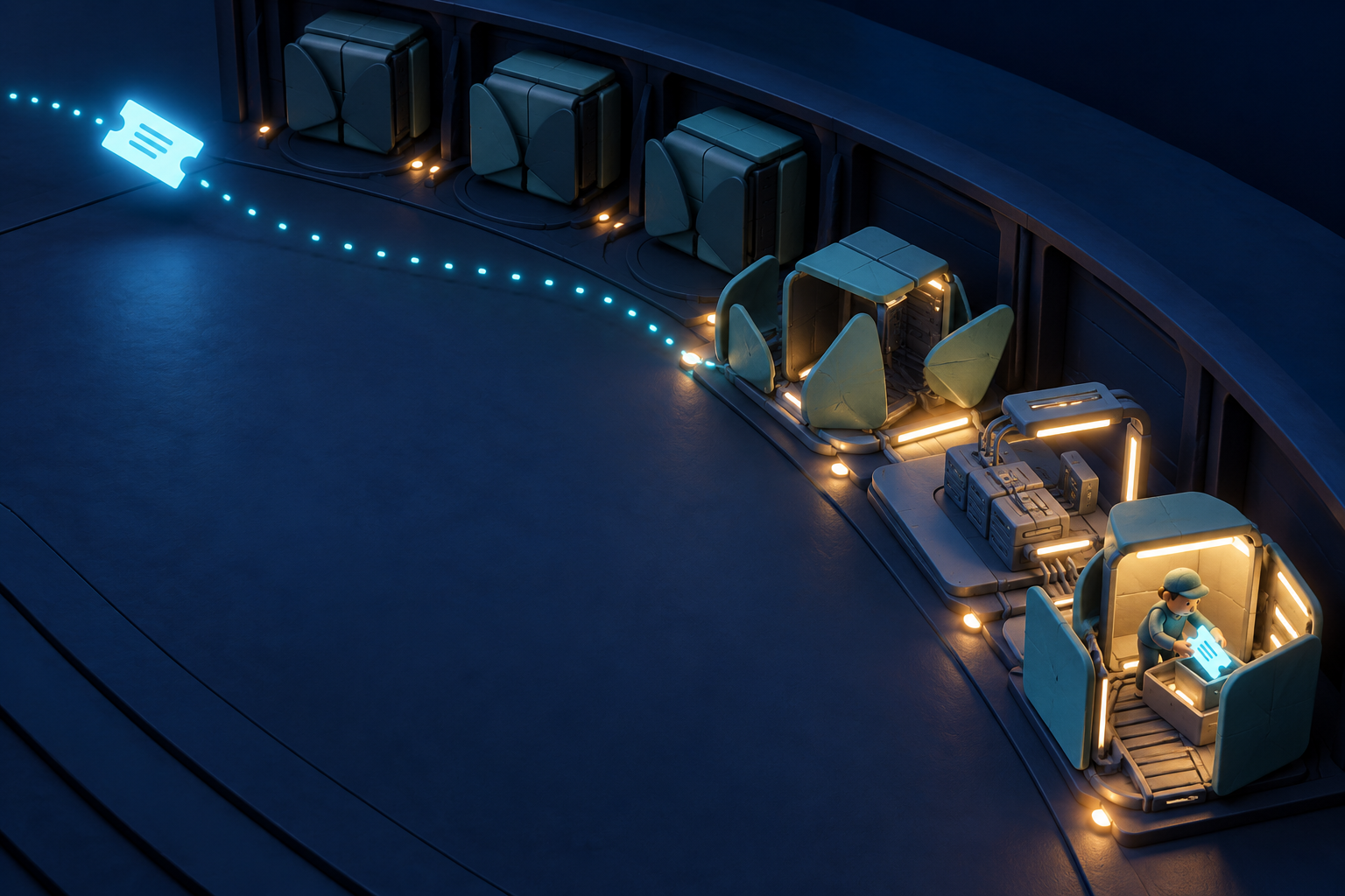 Minimal compute pods waking from zero when a glowing queue ticket arrives
